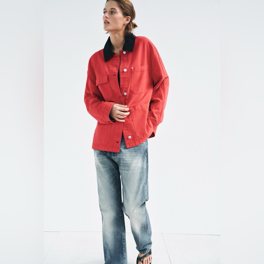 Vital Zara Red barn Jacket with Black Collar never worn XS